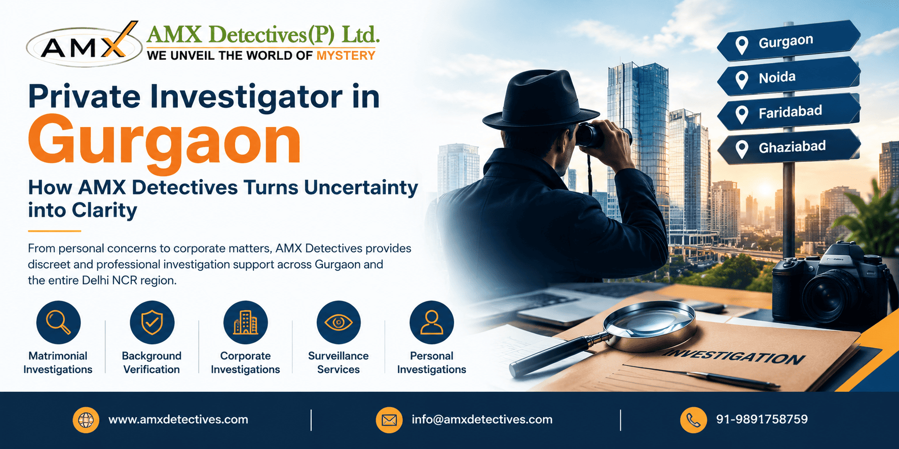 Private Investigator in Gurgaon: How AMX Detectives Helps You Find the Facts
